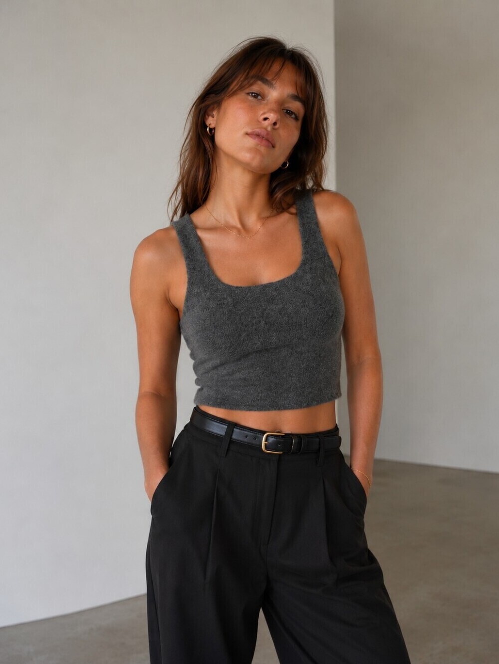 NWT Everlane Cozy Stretch Wool Blend Cropped Tank Heathered Charcoal